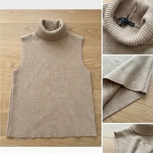 ZARA Sleeveless Ribbed Turtleneck Vest in Beige